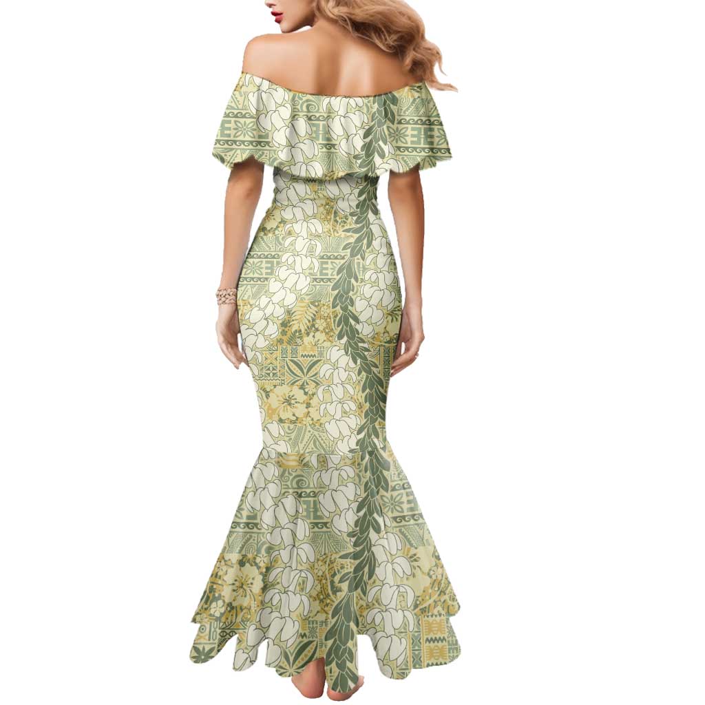 Vintage Puakenikeni and Maile Lei Family Matching Mermaid Dress and Hawaiian Shirt Hawaiian Style Tribal Tapa Double Strand Lei LT9 - Polynesian Pride