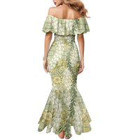 Vintage Puakenikeni and Maile Lei Family Matching Mermaid Dress and Hawaiian Shirt Hawaiian Style Tribal Tapa Double Strand Lei LT9 - Polynesian Pride
