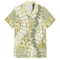 Vintage Puakenikeni and Maile Lei Family Matching Off Shoulder Maxi Dress and Hawaiian Shirt Hawaiian Style Tribal Tapa Double Strand Lei LT9 Dad's Shirt - Short Sleeve Vintage - Polynesian Pride