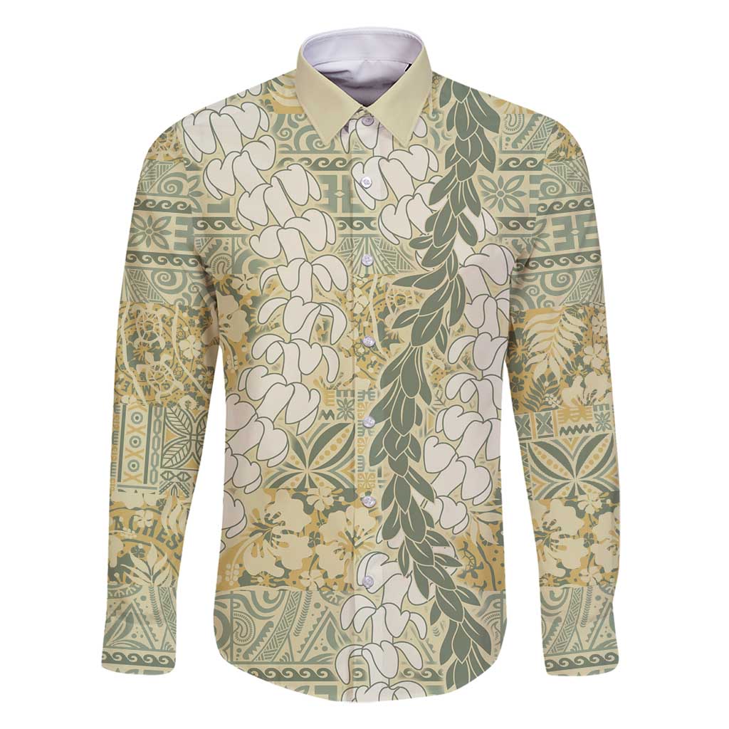 Vintage Puakenikeni and Maile Lei Family Matching Off Shoulder Short Dress and Hawaiian Shirt Hawaiian Style Tribal Tapa Double Strand Lei LT9 Dad's Shirt - Long Sleeve Vintage - Polynesian Pride