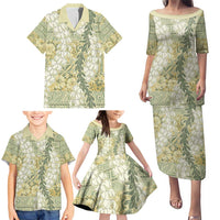 Vintage Puakenikeni and Maile Lei Family Matching Puletasi and Hawaiian Shirt Hawaiian Style Tribal Tapa Double Strand Lei LT9 - Polynesian Pride