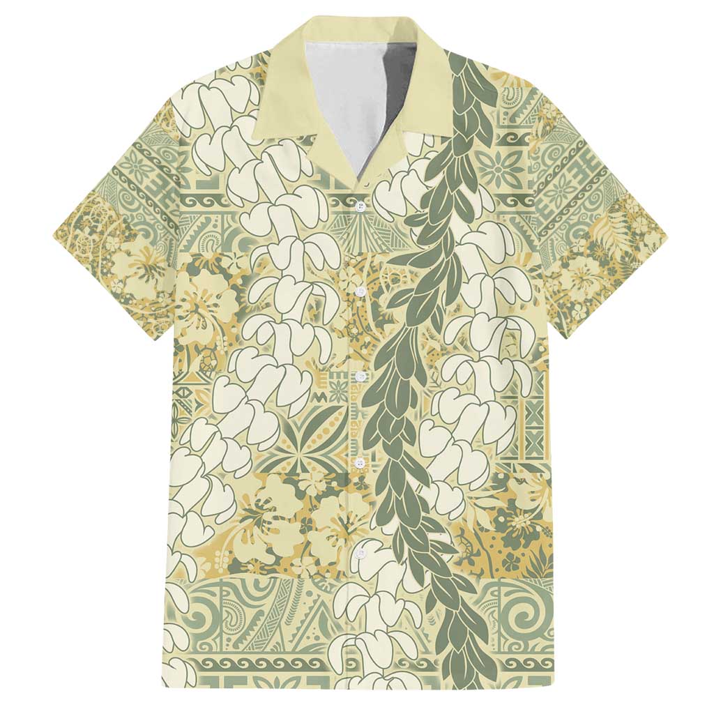Vintage Puakenikeni and Maile Lei Family Matching Summer Maxi Dress and Hawaiian Shirt Hawaiian Style Tribal Tapa Double Strand Lei LT9 Dad's Shirt - Short Sleeve Vintage - Polynesian Pride
