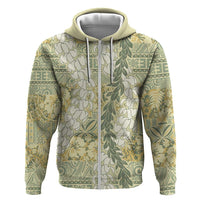 Vintage Puakenikeni and Maile Lei Hoodie Hawaiian Style Tribal Tapa Double Strand Lei LT9 Zip Hoodie Vintage - Polynesian Pride