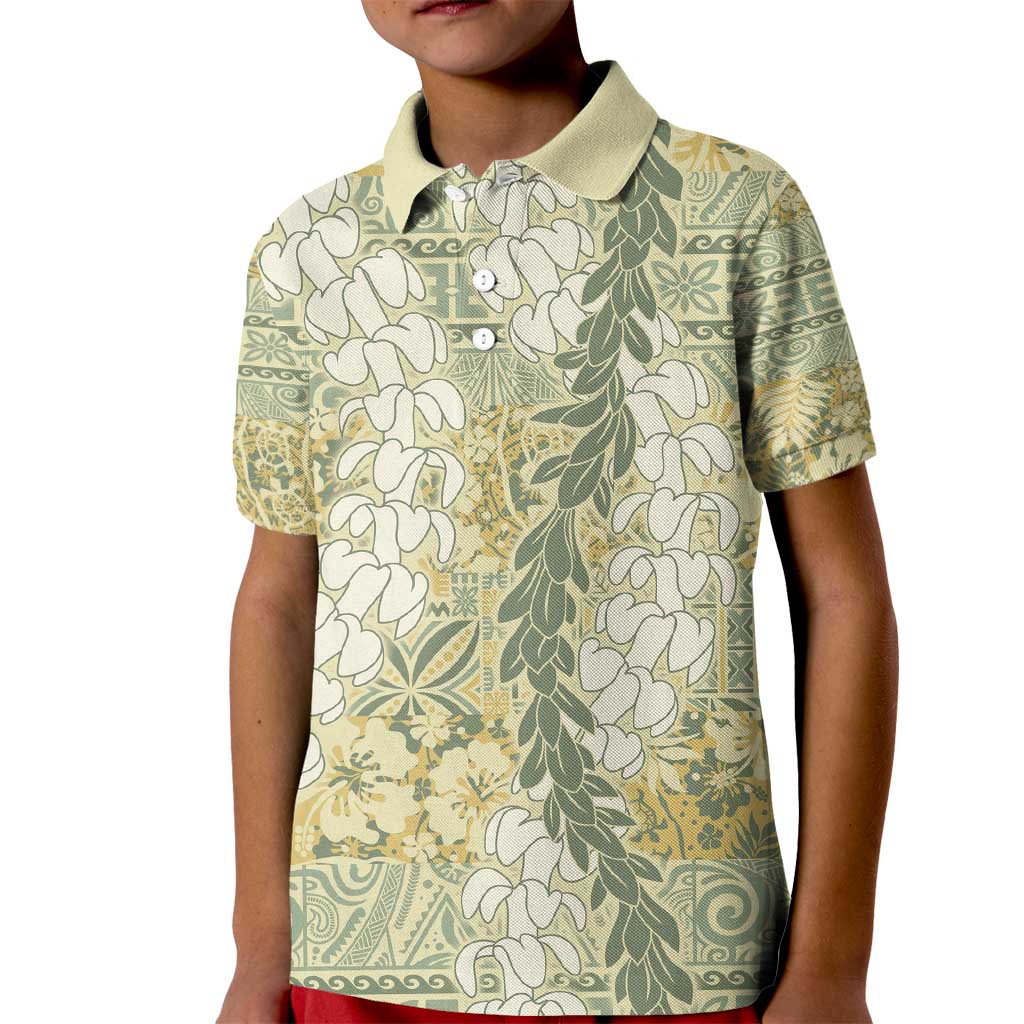 Vintage Puakenikeni and Maile Lei Kid Polo Shirt Hawaiian Style Tribal Tapa Double Strand Lei LT9 Kid Vintage - Polynesian Pride