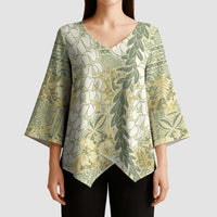 Vintage Puakenikeni and Maile Lei Kimono Sleeve Blouse Hawaiian Style Tribal Tapa Double Strand Lei - Polynesian Pride