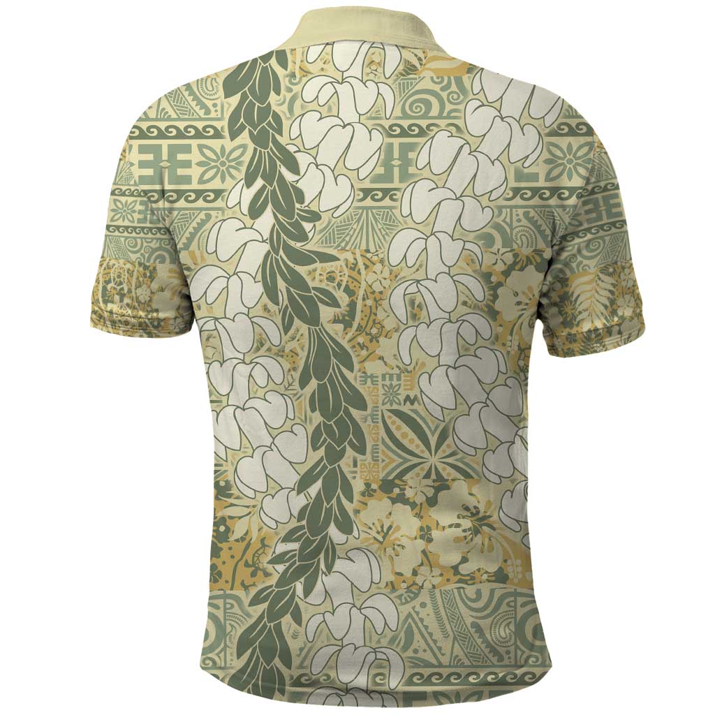 Vintage Puakenikeni and Maile Lei Polo Shirt Hawaiian Style Tribal Tapa Double Strand Lei LT9 - Polynesian Pride