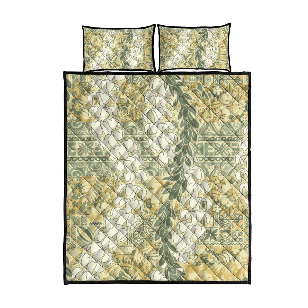 Vintage Puakenikeni and Maile Lei Quilt Bed Set Hawaiian Style Tribal Tapa Double Strand Lei LT9 - Polynesian Pride