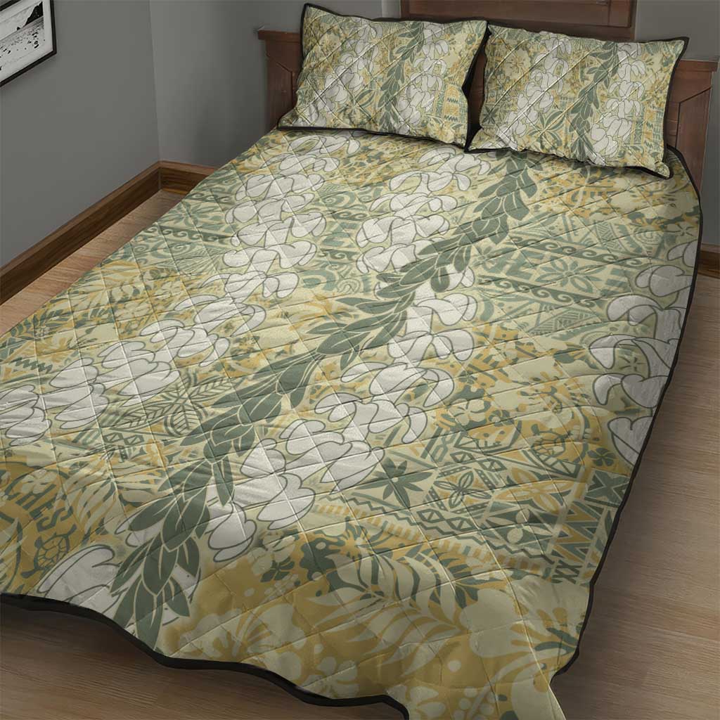 Vintage Puakenikeni and Maile Lei Quilt Bed Set Hawaiian Style Tribal Tapa Double Strand Lei LT9 - Polynesian Pride