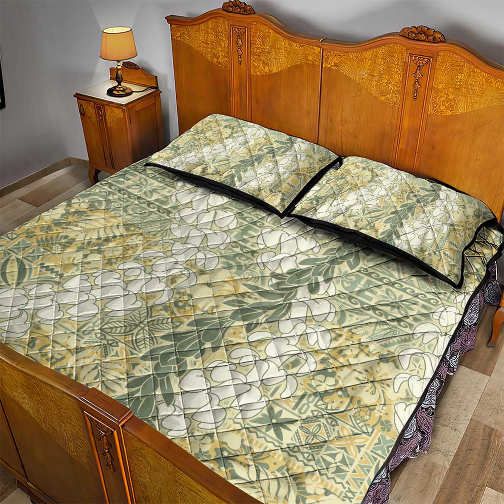 Vintage Puakenikeni and Maile Lei Quilt Bed Set Hawaiian Style Tribal Tapa Double Strand Lei LT9 - Polynesian Pride