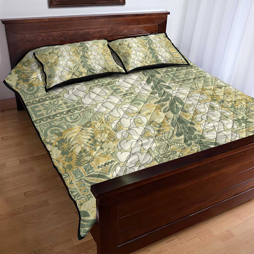 Vintage Puakenikeni and Maile Lei Quilt Bed Set Hawaiian Style Tribal Tapa Double Strand Lei LT9 - Polynesian Pride