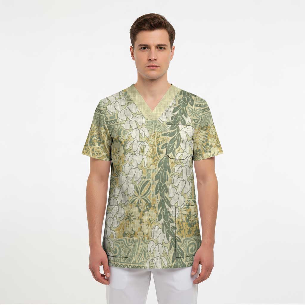 Vintage Puakenikeni and Maile Lei Scrub Top Hawaiian Style Tribal Tapa Double Strand Lei LT9 - Polynesian Pride