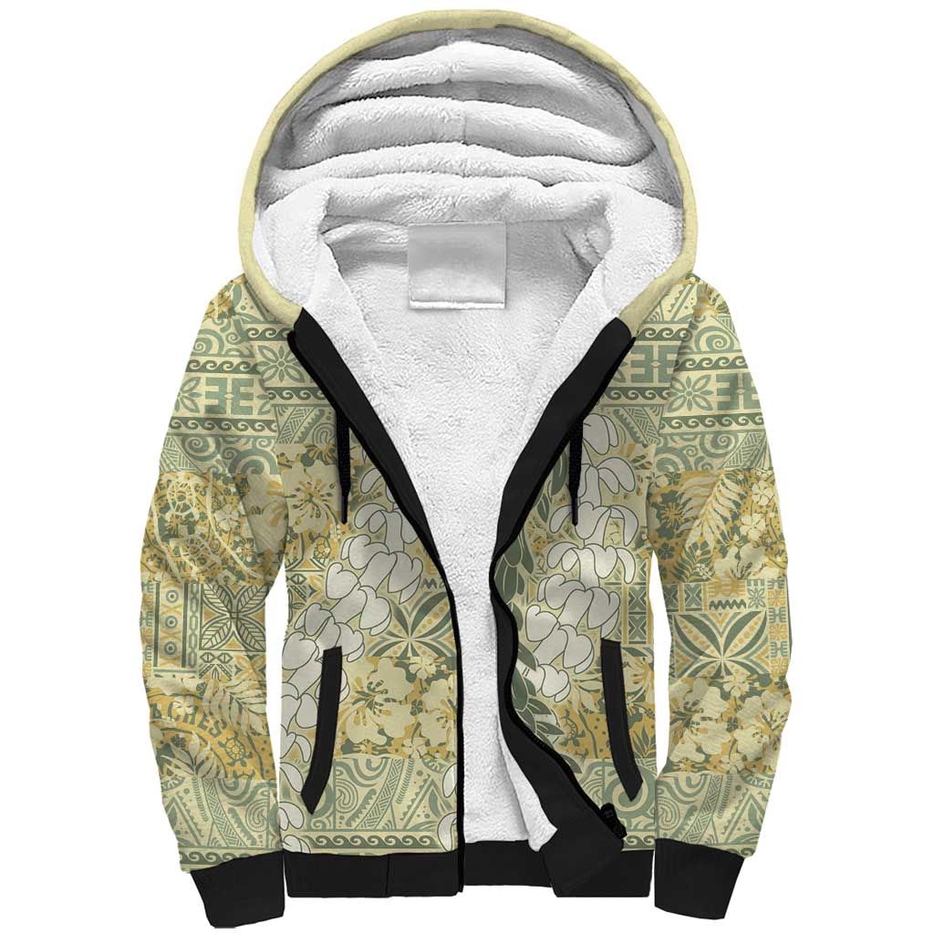 Vintage Puakenikeni and Maile Lei Sherpa Hoodie Hawaiian Style Tribal Tapa Double Strand Lei LT9 Unisex Vintage - Polynesian Pride