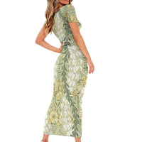Vintage Puakenikeni and Maile Lei Short Sleeve Bodycon Dress Hawaiian Style Tribal Tapa Double Strand Lei LT9 - Polynesian Pride