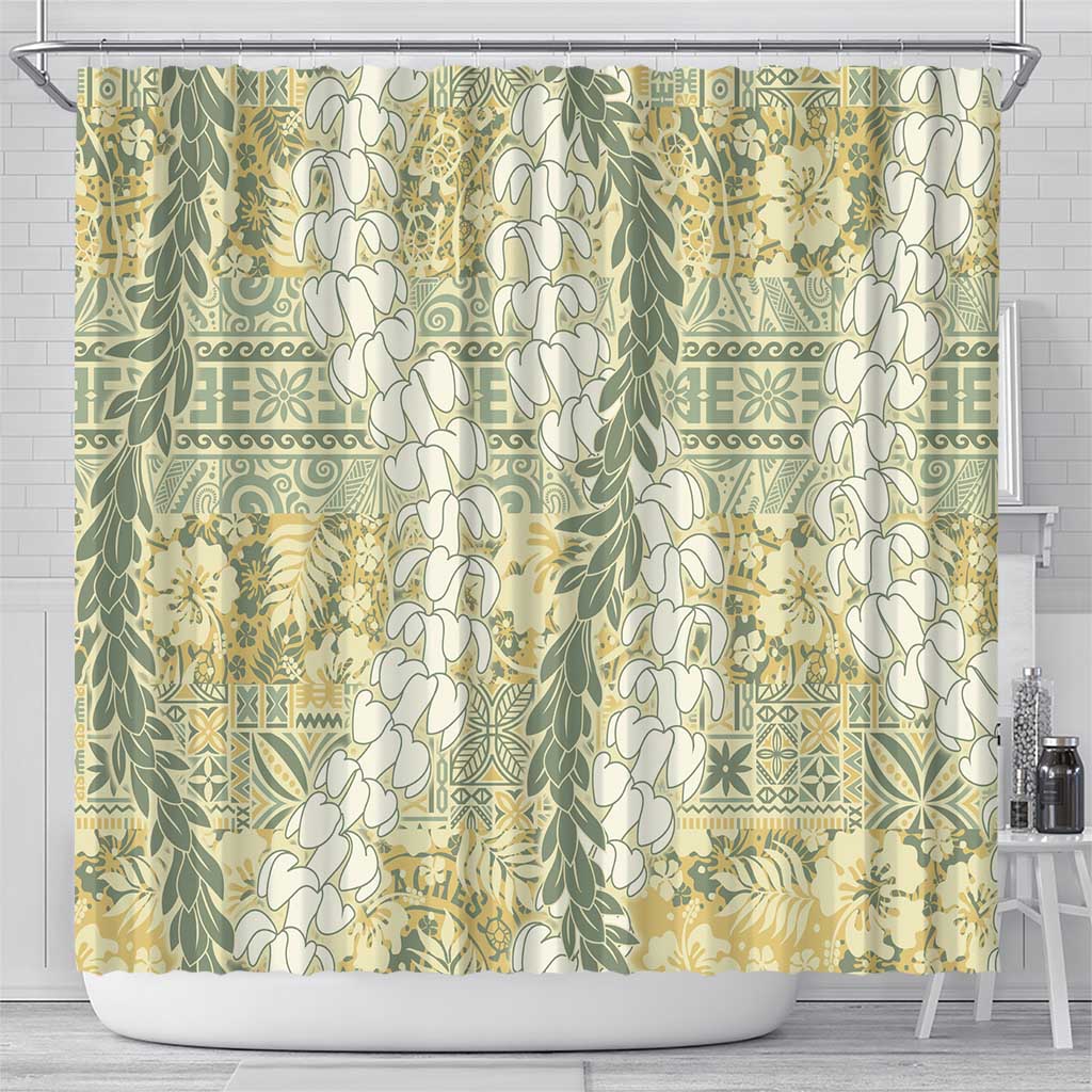 Vintage Puakenikeni and Maile Lei Shower Curtain Hawaiian Style Tribal Tapa Double Strand Lei LT9 - Polynesian Pride