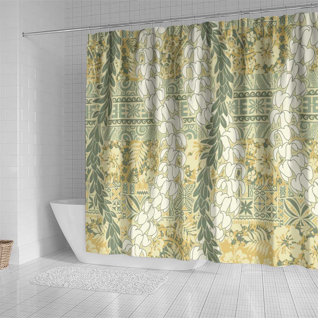Vintage Puakenikeni and Maile Lei Shower Curtain Hawaiian Style Tribal Tapa Double Strand Lei LT9 - Polynesian Pride