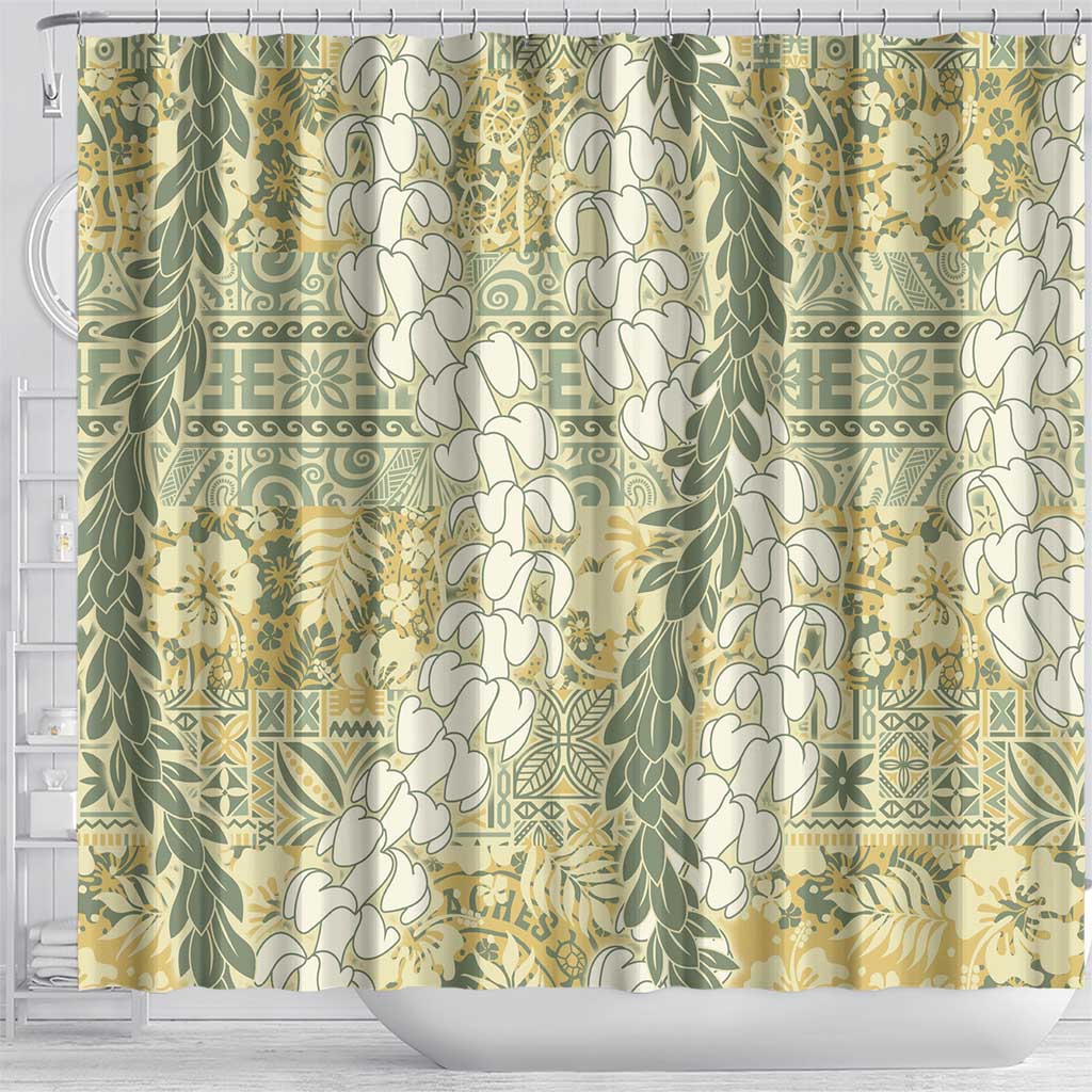 Vintage Puakenikeni and Maile Lei Shower Curtain Hawaiian Style Tribal Tapa Double Strand Lei LT9 - Polynesian Pride