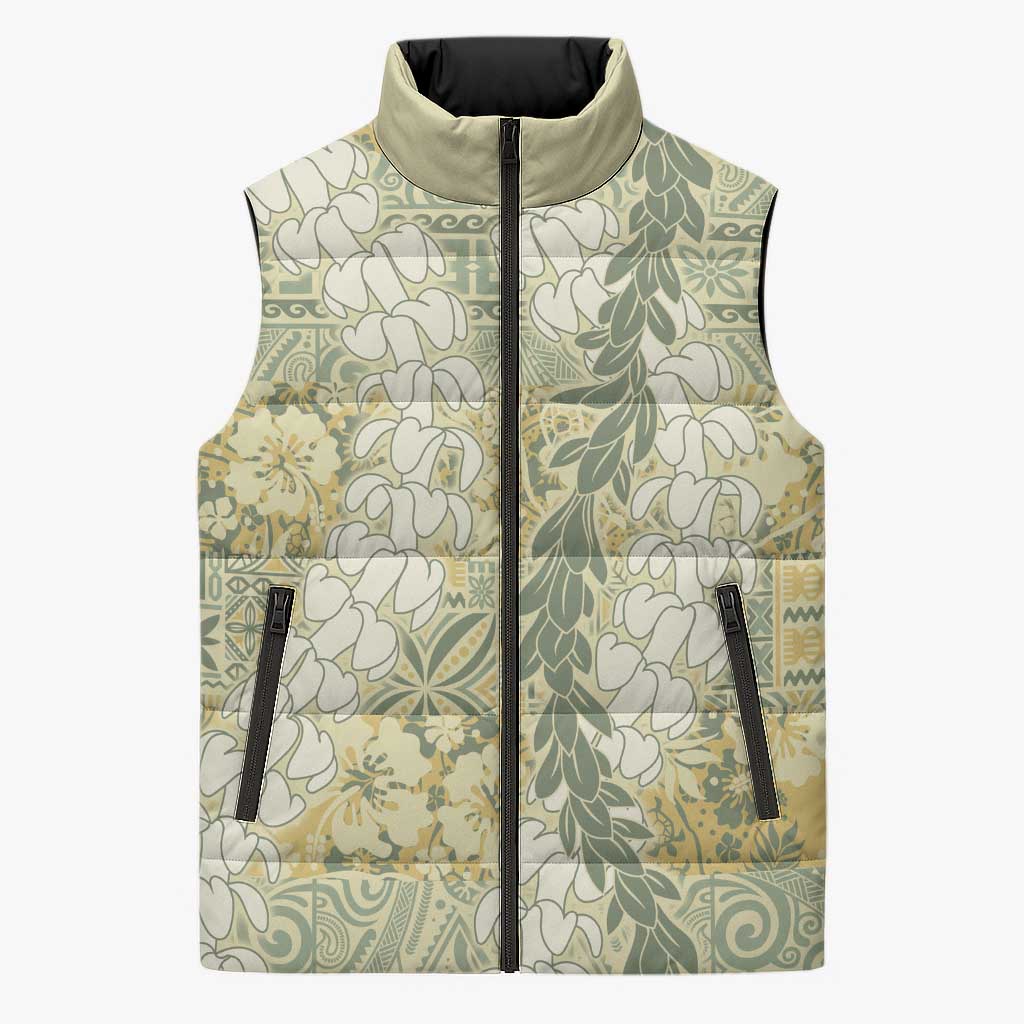 Vintage Puakenikeni and Maile Lei Sleeveless Puffer Jacket Hawaiian Style Tribal Tapa Double Strand Lei LT9 Unisex Vintage - Polynesian Pride