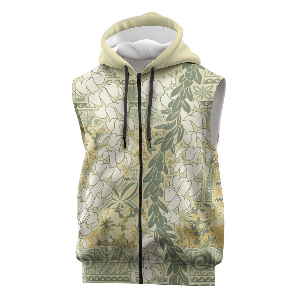 Vintage Puakenikeni and Maile Lei Sleeveless Zip Hoodie Hawaiian Style Tribal Tapa Double Strand Lei LT9 Vintage - Polynesian Pride