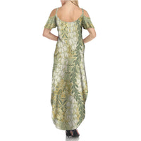 Vintage Puakenikeni and Maile Lei Summer Maxi Dress Hawaiian Style Tribal Tapa Double Strand Lei LT9 - Polynesian Pride