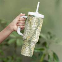 Vintage Puakenikeni and Maile Lei Tumbler With Handle Hawaiian Style Tribal Tapa Double Strand Lei LT9 - Polynesian Pride