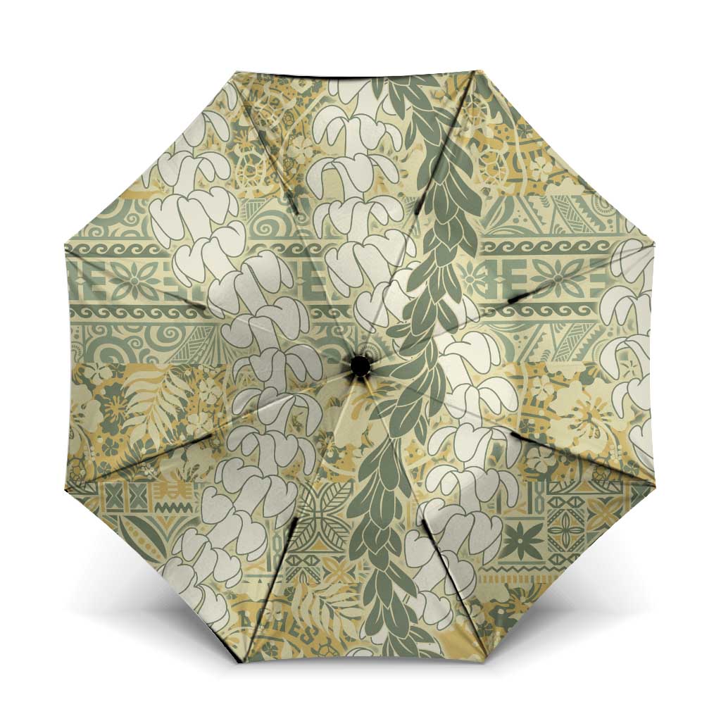 Vintage Puakenikeni and Maile Lei Umbrella Hawaiian Style Tribal Tapa Double Strand Lei - Polynesian Pride