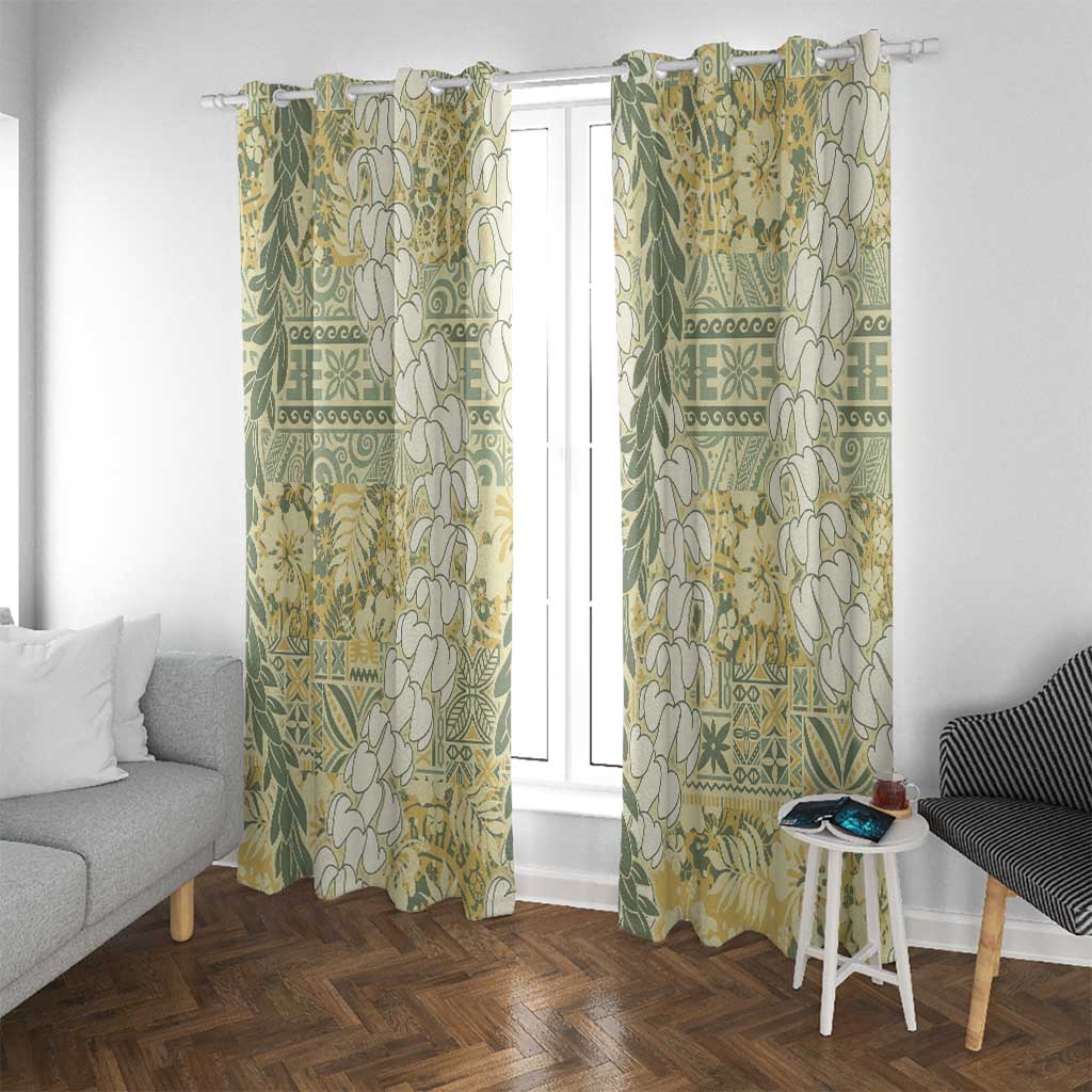 Vintage Puakenikeni and Maile Lei Window Curtain Hawaiian Style Tribal Tapa Double Strand Lei LT9 With Grommets Vintage - Polynesian Pride