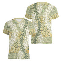 Vintage Puakenikeni and Maile Lei Women V-Neck T-Shirt Hawaiian Style Tribal Tapa Double Strand Lei LT9 - Polynesian Pride