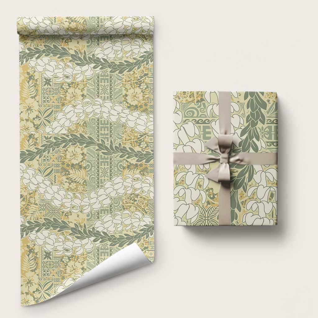 Vintage Puakenikeni and Maile Lei Wrapping Paper Hawaiian Style Tribal Tapa Double Strand Lei LT9 58" × 23" Vintage - Polynesian Pride