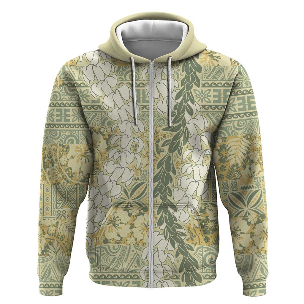 Vintage Puakenikeni and Maile Lei Zip Hoodie Hawaiian Style Tribal Tapa Double Strand Lei LT9 Zip Hoodie Vintage - Polynesian Pride