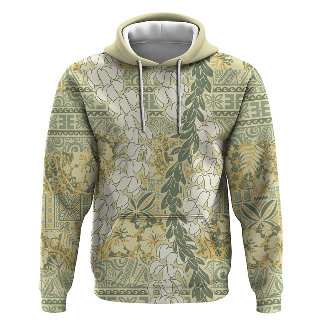 Vintage Puakenikeni and Maile Lei Zip Hoodie Hawaiian Style Tribal Tapa Double Strand Lei LT9 Pullover Hoodie Vintage - Polynesian Pride