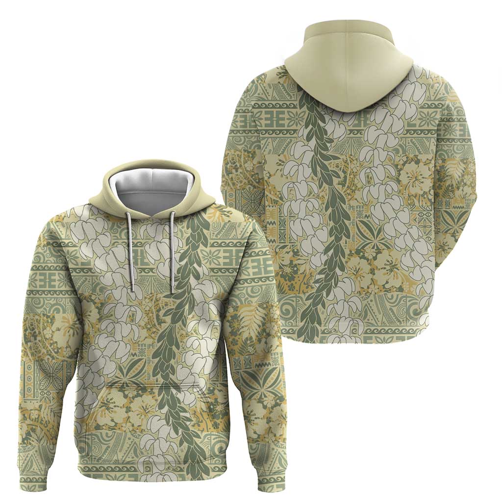 Vintage Puakenikeni and Maile Lei Zip Hoodie Hawaiian Style Tribal Tapa Double Strand Lei LT9 - Polynesian Pride