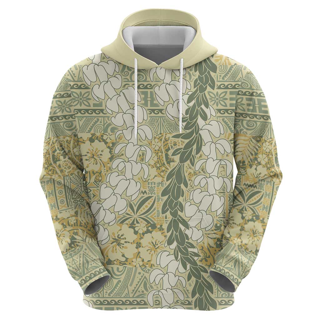 Vintage Puakenikeni and Maile Lei Zip Hoodie Hawaiian Style Tribal Tapa Double Strand Lei LT9 - Polynesian Pride