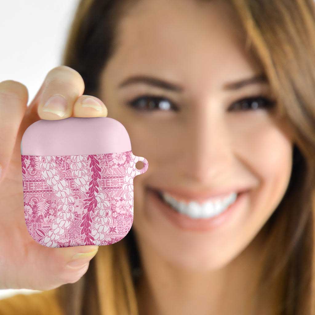Pink Puakenikeni and Maile Lei AirPods Case Hawaiian Style Tribal Tapa Double Strand Lei - Polynesian Pride