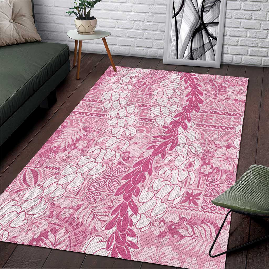 Pink Puakenikeni and Maile Lei Area Rug Hawaiian Style Tribal Tapa Double Strand Lei LT9 Pink - Polynesian Pride