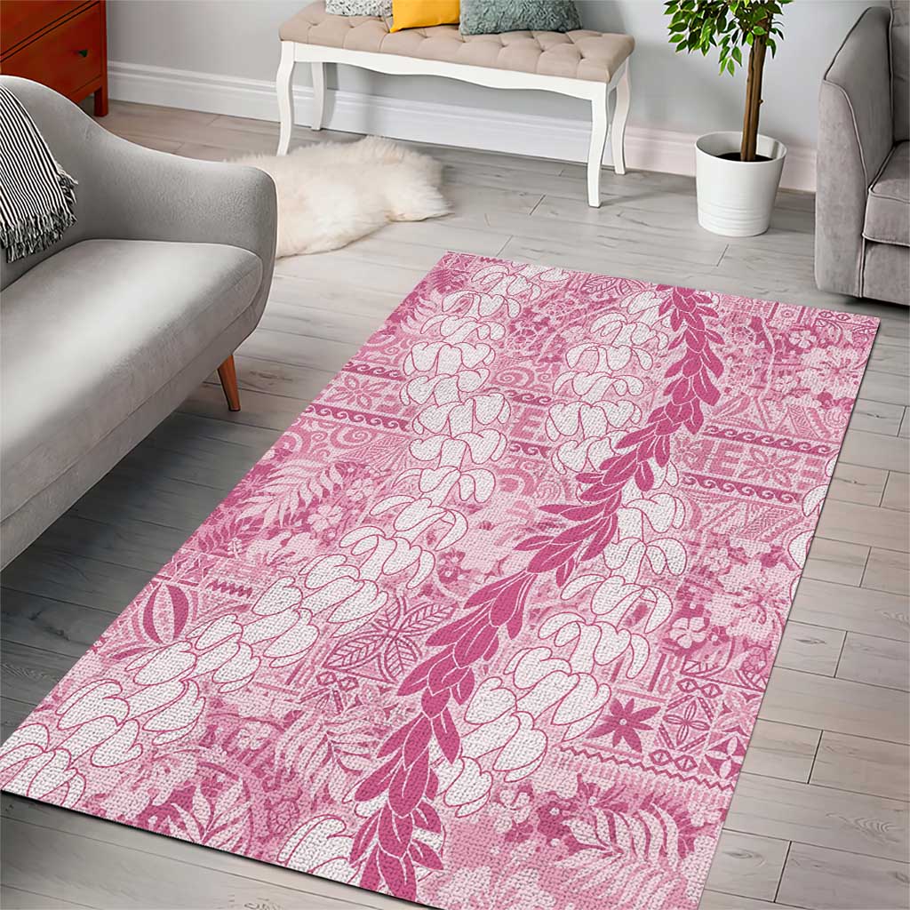 Pink Puakenikeni and Maile Lei Area Rug Hawaiian Style Tribal Tapa Double Strand Lei LT9 - Polynesian Pride