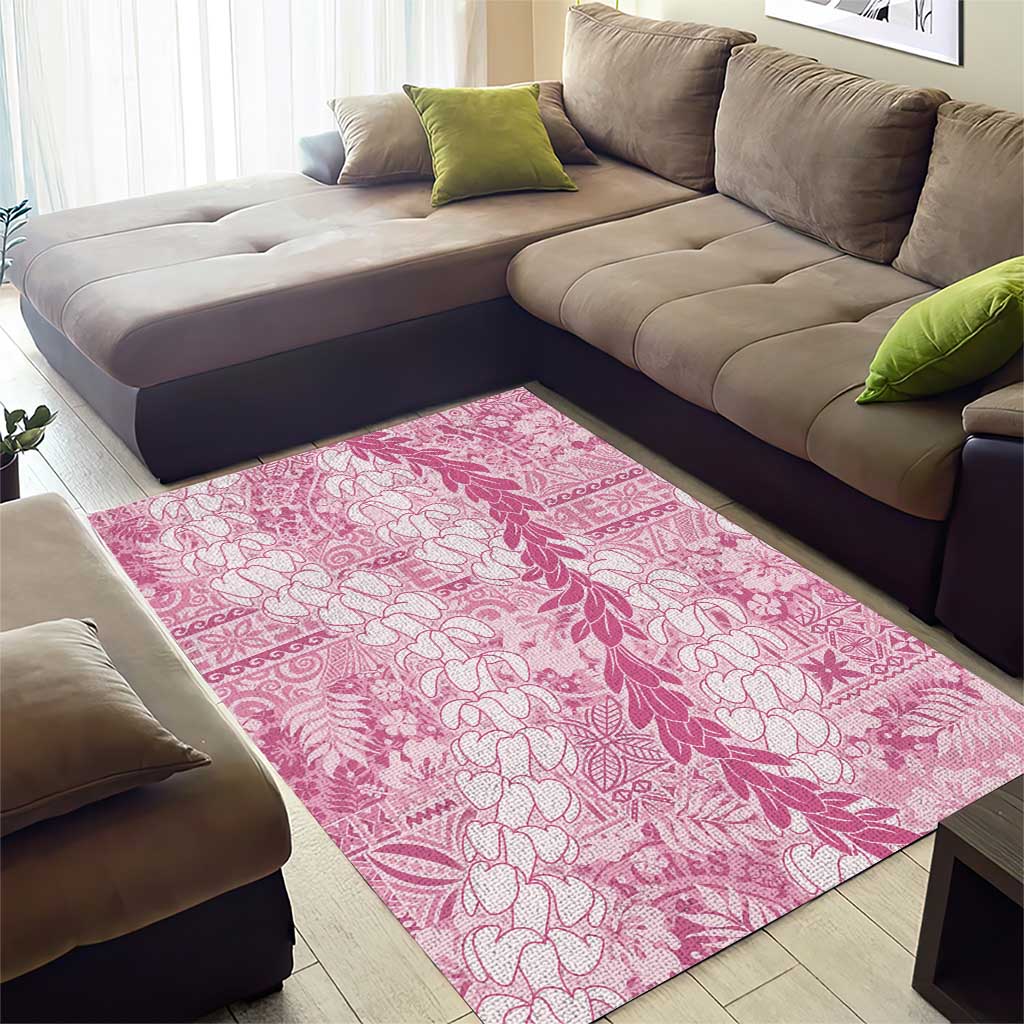 Pink Puakenikeni and Maile Lei Area Rug Hawaiian Style Tribal Tapa Double Strand Lei LT9 - Polynesian Pride