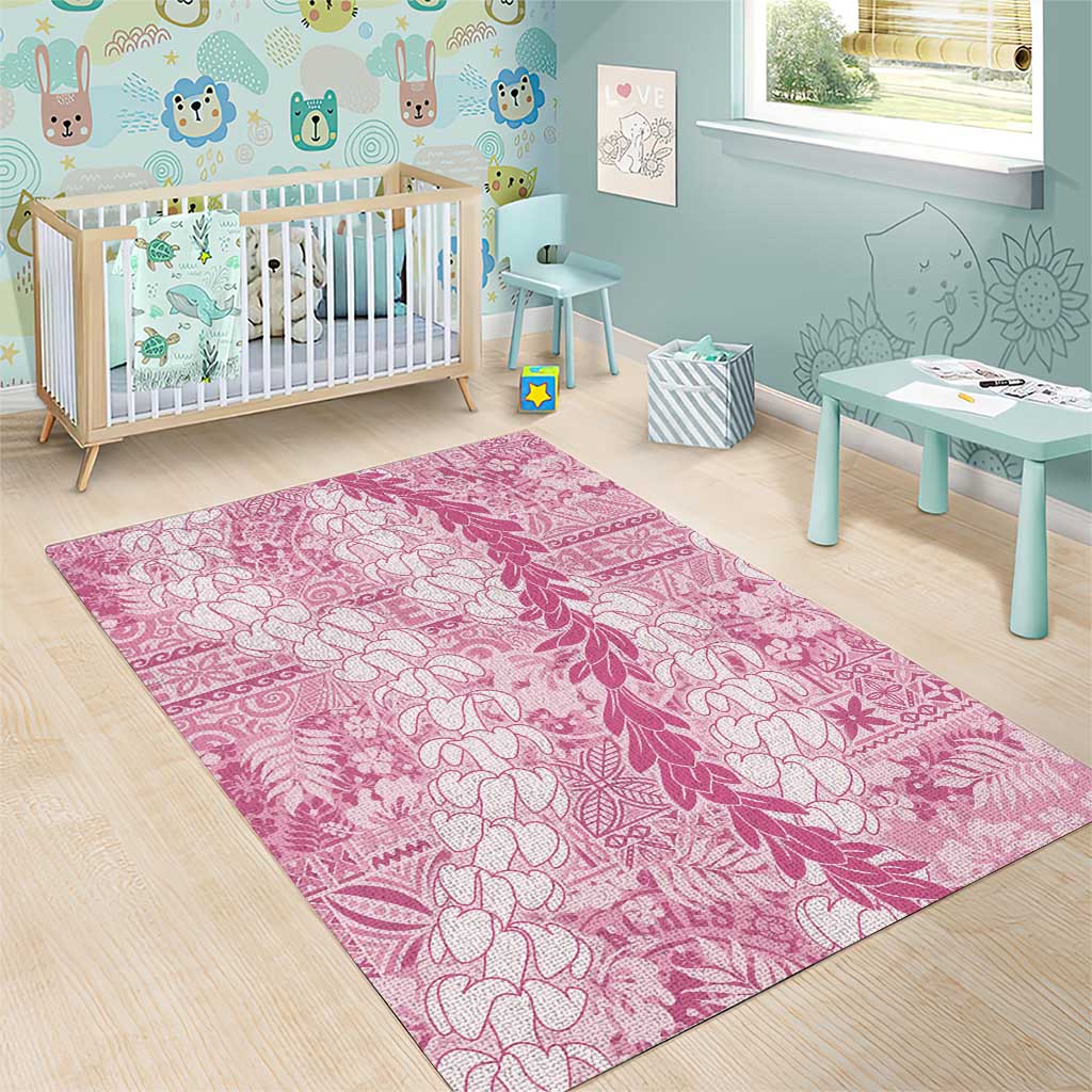 Pink Puakenikeni and Maile Lei Area Rug Hawaiian Style Tribal Tapa Double Strand Lei LT9 - Polynesian Pride