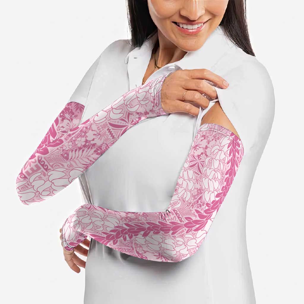 Pink Puakenikeni and Maile Lei Arm Sleeves Hawaiian Style Tribal Tapa Double Strand Lei LT9 - Polynesian Pride