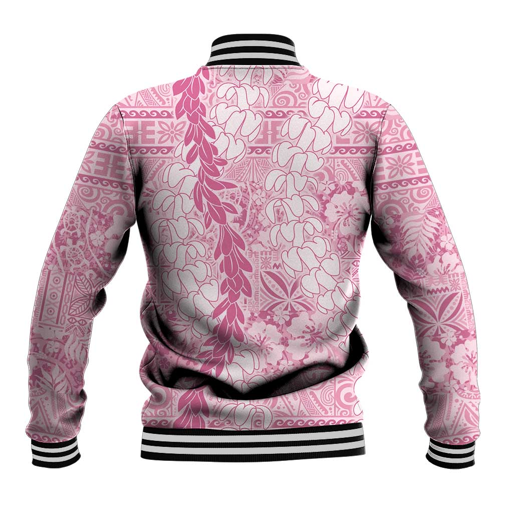 Pink Puakenikeni and Maile Lei Baseball Jacket Hawaiian Style Tribal Tapa Double Strand Lei LT9 - Polynesian Pride
