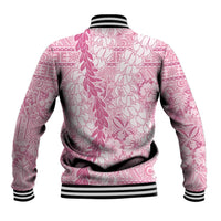 Pink Puakenikeni and Maile Lei Baseball Jacket Hawaiian Style Tribal Tapa Double Strand Lei LT9 - Polynesian Pride