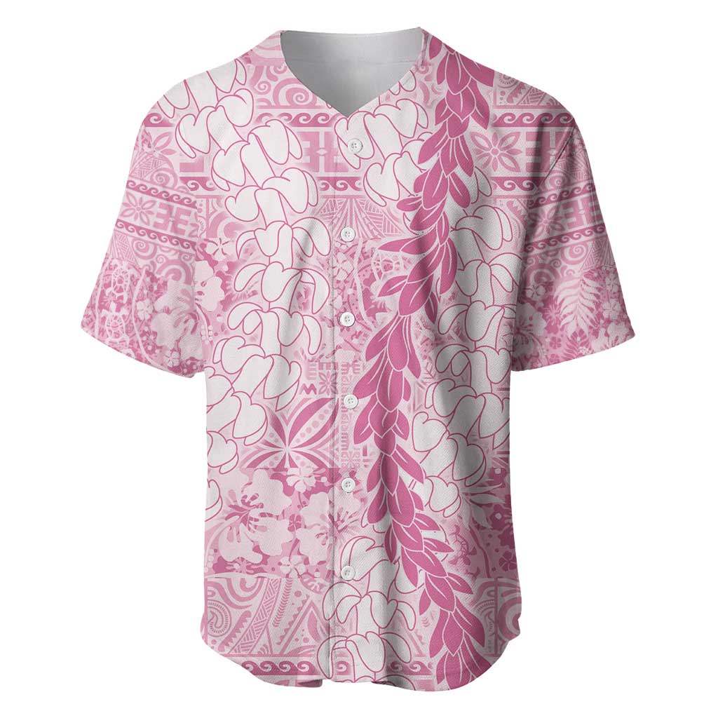 Pink Puakenikeni and Maile Lei Baseball Jersey Hawaiian Style Tribal Tapa Double Strand Lei LT9 Pink - Polynesian Pride