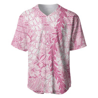Pink Puakenikeni and Maile Lei Baseball Jersey Hawaiian Style Tribal Tapa Double Strand Lei LT9 Pink - Polynesian Pride