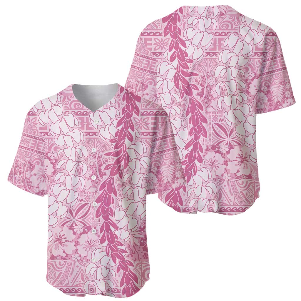 Pink Puakenikeni and Maile Lei Baseball Jersey Hawaiian Style Tribal Tapa Double Strand Lei LT9 - Polynesian Pride