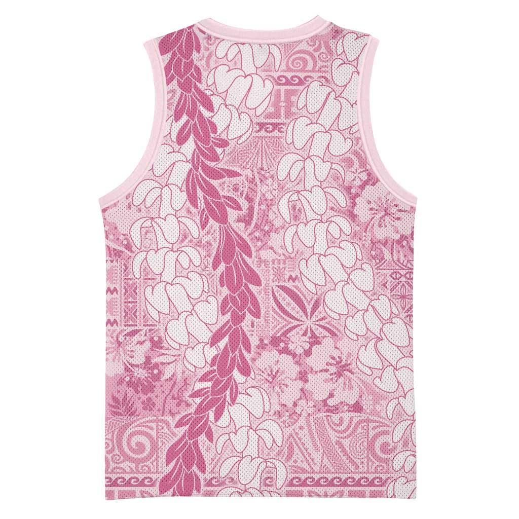 Pink Puakenikeni and Maile Lei Basketball Jersey Hawaiian Style Tribal Tapa Double Strand Lei LT9 - Polynesian Pride