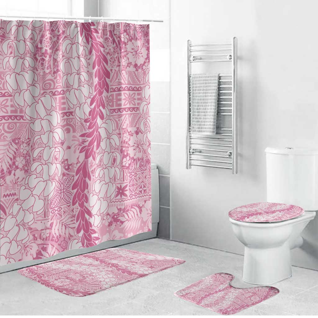 Pink Puakenikeni and Maile Lei Bathroom Set Hawaiian Style Tribal Tapa Double Strand Lei LT9 Bathroom Set (4 pcs) Pink - Polynesian Pride