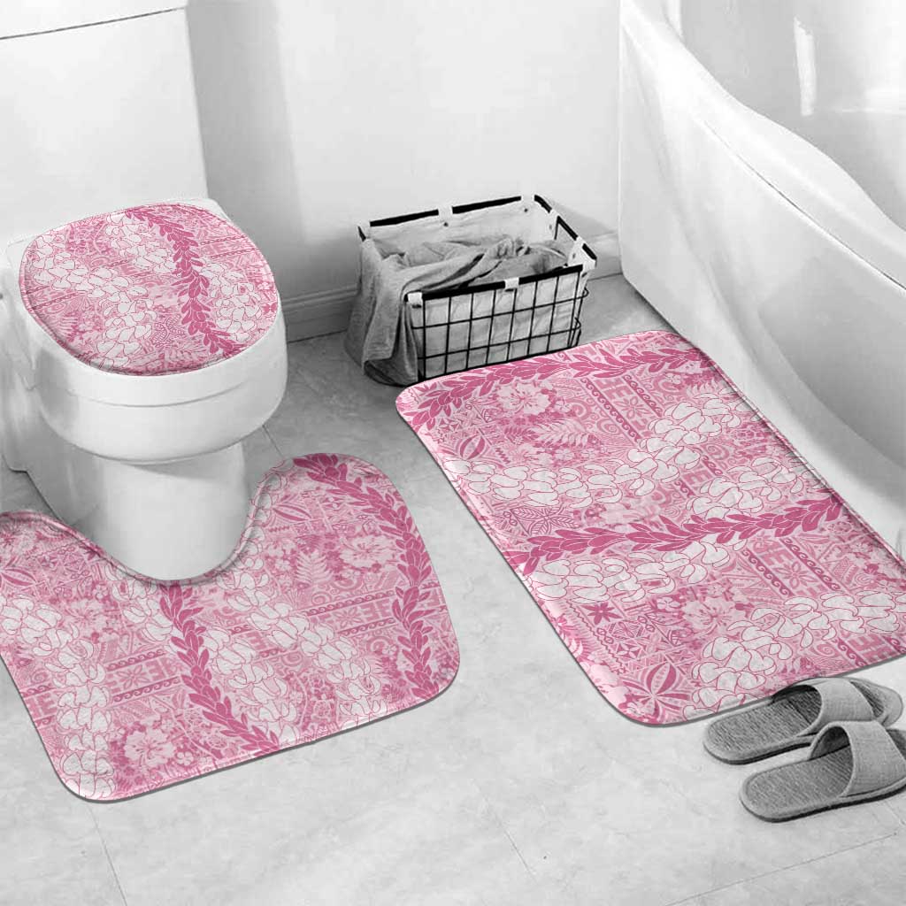 Pink Puakenikeni and Maile Lei Bathroom Set Hawaiian Style Tribal Tapa Double Strand Lei LT9 Mat Set Only (3 pcs) One Size Pink - Polynesian Pride