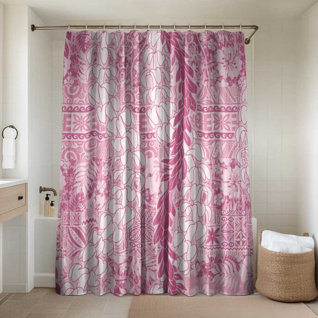 Pink Puakenikeni and Maile Lei Bathroom Set Hawaiian Style Tribal Tapa Double Strand Lei LT9 Shower Curtain Only Pink - Polynesian Pride