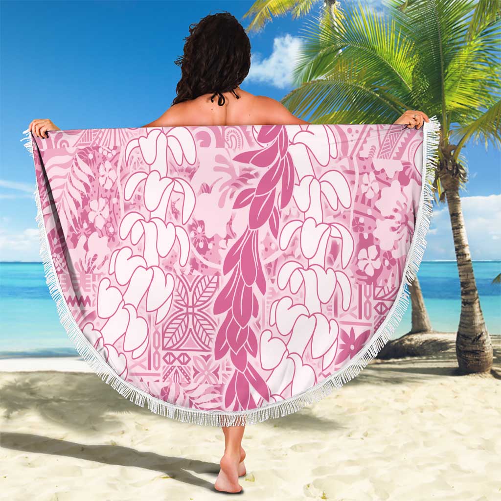Pink Puakenikeni and Maile Lei Beach Blanket Hawaiian Style Tribal Tapa Double Strand Lei LT9 - Polynesian Pride