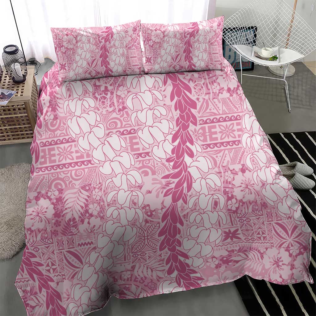 Pink Puakenikeni and Maile Lei Bedding Set Hawaiian Style Tribal Tapa Double Strand Lei LT9 - Polynesian Pride