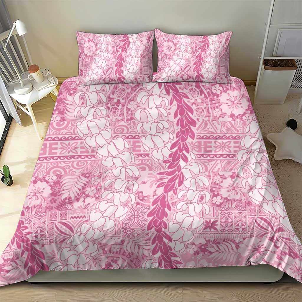Pink Puakenikeni and Maile Lei Bedding Set Hawaiian Style Tribal Tapa Double Strand Lei LT9 - Polynesian Pride